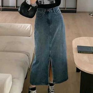 Blue Denim Midi Skirt
