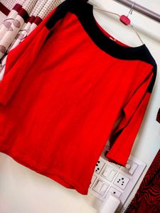 Chic Red &amp; Black 3/4 Sleeve Top