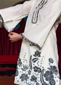 Elegant Cream Kurta Set with Black Print