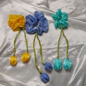 Floral tulip Scrunchies pack of 3