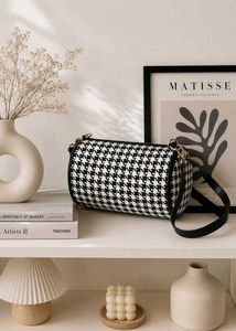Houndstooth Barrel Bag