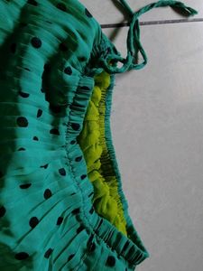 Green Polka Dot Pleated Skirt