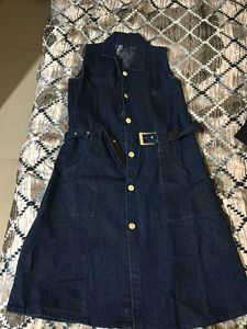 Sleeveless Denim Button-Up Dress with Belt
