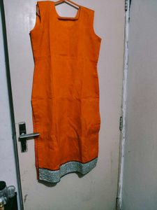 Vibrant Orange Kurta with Embellished Border