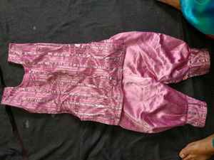 Pink Kurta Set with Silver Stripes
