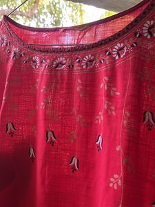 Women Red Bell Sleeves Kurta