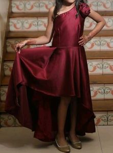 Burgundy one shoulder up down frock