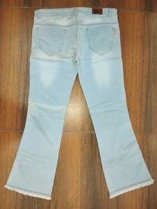 Light Wash Flare Jeans with Side Stripe