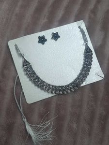 Oxidised Silver Necklace and Earrings Set