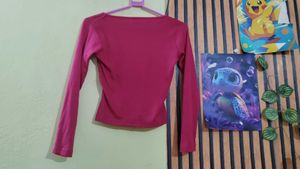 pink top with beautiful white neck design