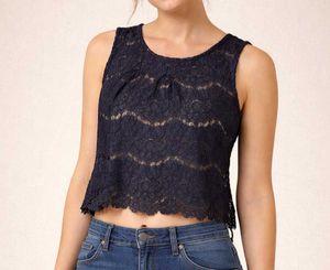Navy Blue Lace Tank Top