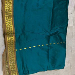 💫 Royal Peacock 🦚 Blue Synthetic Silk Saree 💫