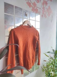 Cozy Orange Cable Knit Sweater