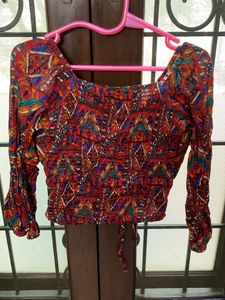 Boho Print Tie-Front Crop Top