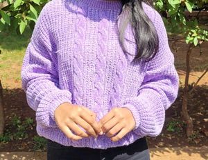 Lavender Cable Knit Cropped Sweater