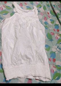 White Crochet Neck Tank Top