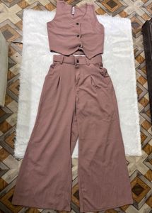 Mauve Chic 2-Piece Vest and Wide-Leg Pant Co-ord S