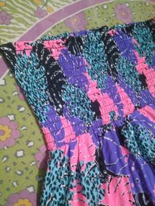 Boho Smocked Strapless Tropical Print Dress
