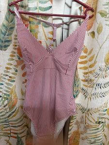 Red & White Striped One-Piece Swimsuit