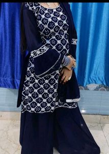 Navy Blue Mirror Work Sharara Set