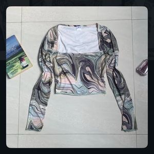Trendy Marble Print Square Neck Top⭐️