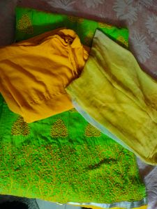 Green & Yellow Embroidered Salwar Kameez
