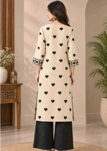 Stylish Beige Kurta with Black Heart Print