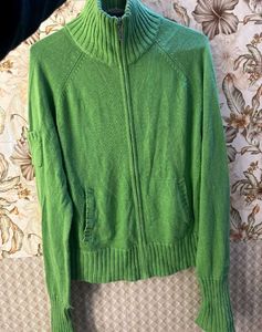 Green Zip-Up Knit Cardigan