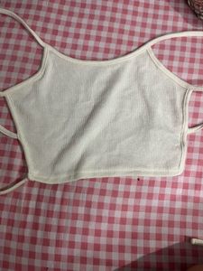 Ribbed White Crop Top backless