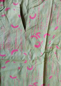 Green Kurta with Pink Print