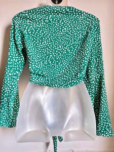Green Polka Dot Tie Front Top 32"-38" adjustable