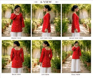 Red Bandhani Print Kurta XS