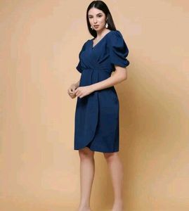Stylish Navy Blue Puff Sleeve Dress