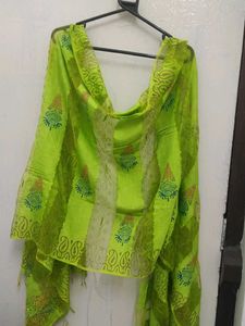 Vibrant Green Ethnic Pants with Georgette jute dup
