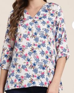 Elegant floral V neck kurti for women