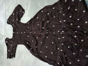 Chic Brown Floral Print Dress(size-xs)