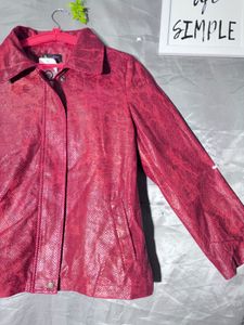 Chic red  Textured  leather Jacket