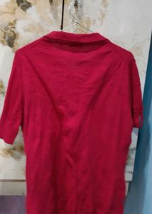 Red Button-Up Casual T-Shirt