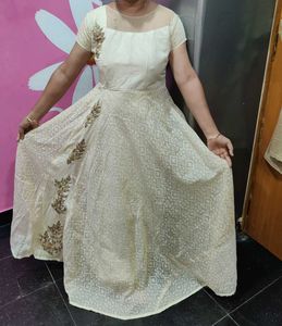 Elegant Cream Embroidered Anarkali Gown