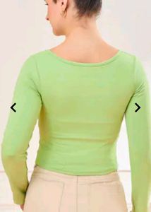 Lime Green Lace Trim Long Sleeve Top