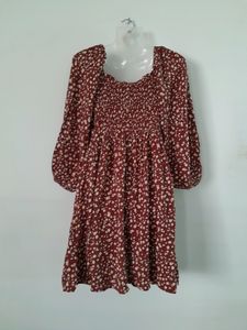 Smocked Floral Square Neck Dress