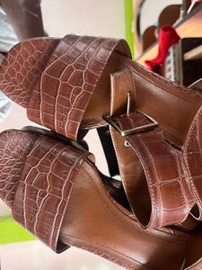 Brown Croc Platform Wedge Sandals