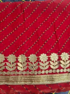 Red Saree with Gold Border
