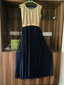 Elegant Blue &amp; Gold Maxi Dress