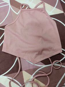 Pink Criss-Cross Backless Crop Top