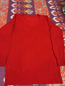 Red V-Neck Knit Sweater