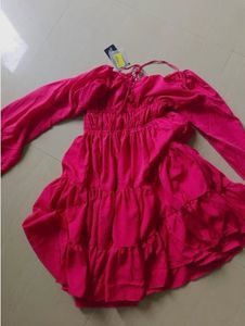 chic Hot Pink Ruffled Mini Dress