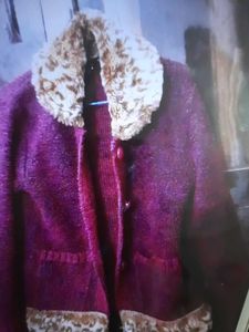 Chic Purple Textured Jacket with Faux Fur Collar