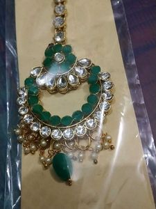 Green Maang Tikka with Crystals