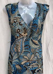 I. Blue Paisley Print V-Neck Dress